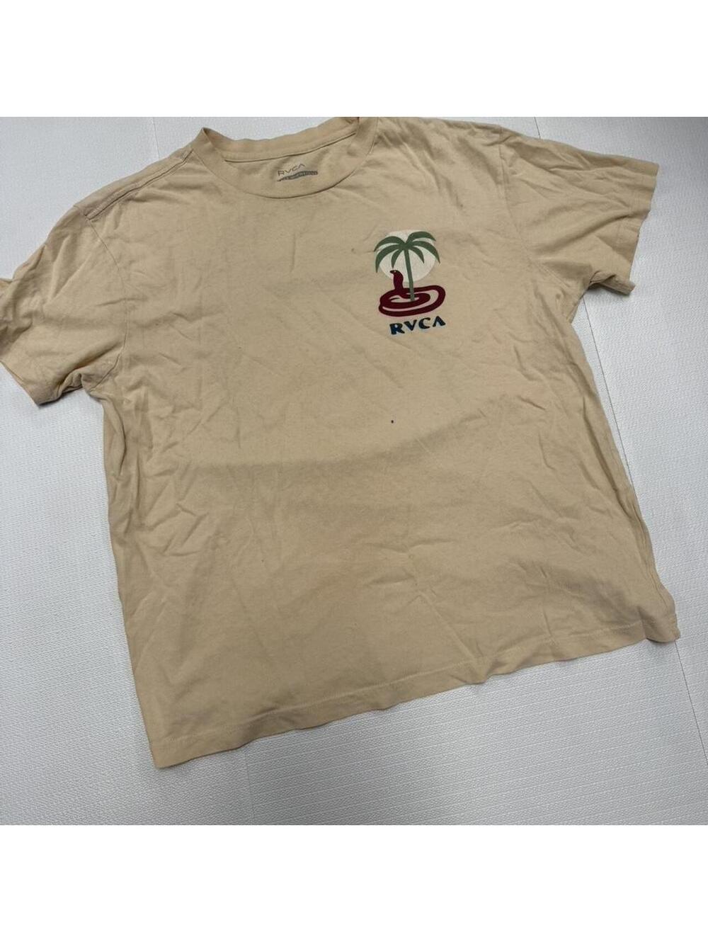 RVCA tan cotton t-shirt with palm tree and snake design Size M #skater #summer